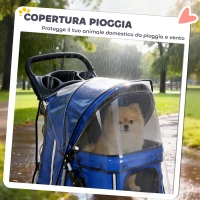 PawHut Passeggino per Cani Pieghevole con Copertura Antipioggia, Ruote Girevoli e Cuscino Lavabile, Blu(m-8)