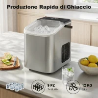 HOMCOM Macchina Ghiaccio 12kg in 24 Ore, 9 Cubetti in 7-10 Minuti di 2 Dimensioni, con Sistema Autopulente, Argento(m-4)