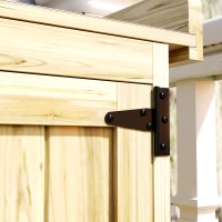 Outsunny Armadietto da Esterno, Capanno Porta Attrezzi con Mensola, in Legno con 2 Ante per Giardino, Patio, Color Legno(m-8)