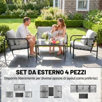 Outsunny Salotto da Giardino 4 Pezzi in Acciaio con Divano 2 Posti, 2 Poltrone e Tavolino, Grigio Chiaro(m-4)