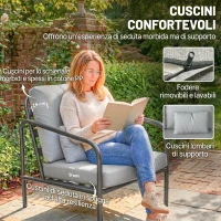 Outsunny Salotto da Giardino 4 Pezzi in Acciaio con Divano 2 Posti, 2 Poltrone e Tavolino, Grigio Chiaro(m-5)