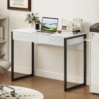 HOMCOM Escritorio 100x50 cm Mesa de Ordenador con 2 Cajones para Espacios Pequeños Negro(m-6)