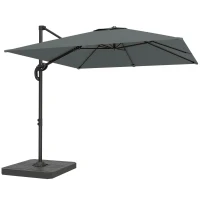 Outsunny Ombrellone da Giardino a Manovella 2.4x2.4m con Base Riempibile e Girevole, Grigio Scuro(m-1)