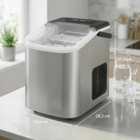 HOMCOM Macchina Ghiaccio 12kg in 24 Ore, 9 Cubetti in 7-10 Minuti di 2 Dimensioni, con Sistema Autopulente, Argento(m-3)