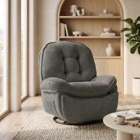 HOMCOM Fotoliu relax din chenille, reglabil manual, fotoliu rotativ și balansant 360° cu șezut lat, spătar înalt, Gri deschis(m-6)