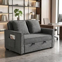 HOMCOM Sofá Cama 2 Plazas 3 en 1 con Respaldo Ajustable Bolsillos Laterales 2 Almohadas para Sala de Estar Gris Oscuro(m-14)