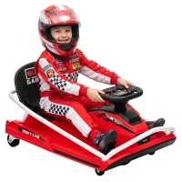 AIYAPLAY 24V Electric Go Kart for Kids with Drift Mode, 300W Brushless Motor, Soft Start and Dual Speed for Ages 6-10, Red(m-14)
