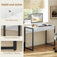 HOMCOM Schreibtisch 100 x 50 cm Computertisch Bürotisch mit 2 Schubladen, für kleine Räume, Weiß(m-5)