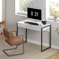 HOMCOM Schreibtisch 100 x 50 cm Computertisch Bürotisch mit 2 Schubladen, für kleine Räume, Weiß(m-9)
