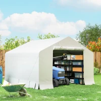 Outsunny Capanno da Giardino e Tenda Garage 3x3 m Impermeabile con Porta Avvolgibile, Metallo e PE, Bianco(m-10)