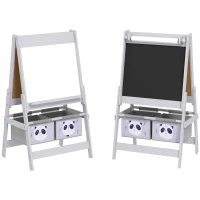 AIYAPLAY Lavagna per Bambini con Cavalletto 3 in 1 e 2 Contenitori, Età 3-8 anni, 54x46.5x93cm, Grigio(m-1)