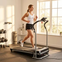 HOMCOM Tapis Roulant Elettrico Pieghevole, Tapis Roulant Elettrico Portatile 1.25HP con Schermo LCD, Velocità 1-10 km/h, Ruote, Allenamento per Casa, Ufficio, Palestra, Nero e Grigio(m-8)