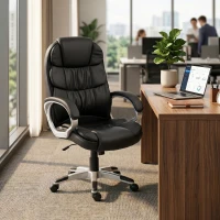 HOMCOM Sedia da Ufficio Ergonomica Girevole in Pelle PU con Dondolo e Altezza Regolabile, Nero(m-10)