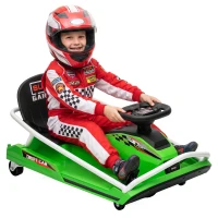 AIYAPLAY 24V Electric Go Kart for Kids with Drift Mode, 300W Brushless Motor, Soft Start and Dual Speed for Ages 6-10, Green(m-14)