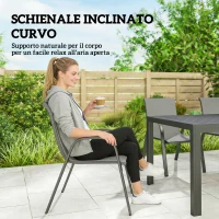 Outsunny Set da Esterno 7pz in Acciaio con Tavolo Rettangolare e 6 Sedie Impilabili in Texteline, Grigio Chiaro(m-6)