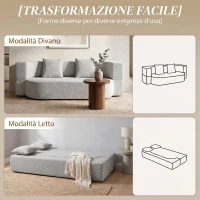 HOMCOM Divano Letto 2 Posti 2 in 1 con 2 Cuscini Sfoderabili, Braccioli e Seduta Imbottita, in Ciniglia, Grigio Chiaro(m-4)