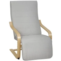 HOMCOM Poltrona Camera da Letto in Legno di Betulla e Tessuto Effetto Lino con Poggiapiedi Regolabile, Grigio Chiaro(m-1)