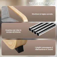 HOMCOM Poltrona Camera da Letto in Legno di Betulla e Tessuto Effetto Lino con Poggiapiedi Regolabile, Grigio Chiaro(m-6)