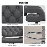 HOMCOM Sgabello da Bar Regolabile, Seduta Extra Large Girevole in Similpelle PU, Grigio(m-7)