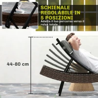 Outsunny Lettino Prendisole da Giardino in Rattan Forma S con Cuscino a 5 Posizioni, 60x198x44cm, Marrone(m-5)
