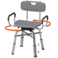 HOMCOM Sedia per Doccia Girevole ad Altezza Regolabile con Braccioli, Schienale, Capacità 150 kg, Grigio(m-10)
