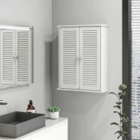HOMCOM Armario Mural de Baño Mueble de Almacenamiento Suspendido con 2 Puertas Tipo Persiana y Estante Ajustable Blanco(m-10)