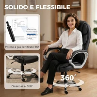 HOMCOM Sedia da Ufficio Ergonomica Girevole in Pelle PU con Dondolo e Altezza Regolabile, Nero(m-8)