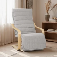 HOMCOM Poltrona Camera da Letto in Legno di Betulla e Tessuto Effetto Lino con Poggiapiedi Regolabile, Grigio Chiaro(m-8)