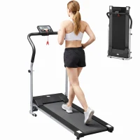HOMCOM Tapis Roulant Elettrico Pieghevole, Tapis Roulant Elettrico Portatile 1.25HP con Schermo LCD, Velocità 1-10 km/h, Ruote, Allenamento per Casa, Ufficio, Palestra, Nero e Grigio(m-1)
