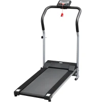 HOMCOM Tapis Roulant Elettrico Pieghevole, Tapis Roulant Elettrico Portatile 1.25HP con Schermo LCD, Velocità 1-10 km/h, Ruote, Allenamento per Casa, Ufficio, Palestra, Nero e Grigio(m-11)