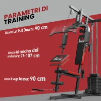 HOMCOM Power Tower con Pesi fino a 65 kg per Workout, in Acciaio e PU, 135x103x210 cm, Nero e Rosso(m-7)