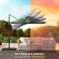 Outsunny Ombrellone da Giardino a Manovella 2.4x2.4m con Base Riempibile e Girevole, Grigio Scuro(m-8)