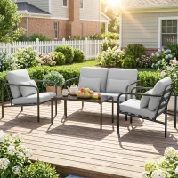 Outsunny Salotto da Giardino 4 Pezzi in Acciaio con Divano 2 Posti, 2 Poltrone e Tavolino, Grigio Chiaro(m-10)