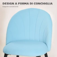 HOMCOM Set 2 Sedie da Pranzo Imbottite con Schienale a Conchiglia in Velluto, 52x55x79 cm, Azzurro(m-3)