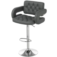 HOMCOM Sgabello da Bar Regolabile, Seduta Extra Large Girevole in Similpelle PU, Grigio(m-11)