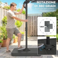 Outsunny Ombrellone da Giardino a Manovella 2.4x2.4m con Base Riempibile e Girevole, Grigio Scuro(m-7)