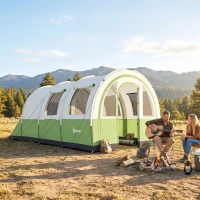 Outsunny Three Man Duo Room Tunnel Tent, with Accessories - Cream/Green(m-8)