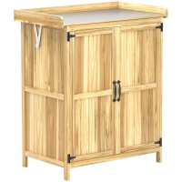 Outsunny Armadietto da Esterno, Capanno Porta Attrezzi con Mensola, in Legno con 2 Ante per Giardino, Patio, Color Legno