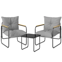 Outsunny Set Bistrò 3 Pezzi, Mobili Esterno Metallo con Cuscini, Grigio Scuro(m-1)