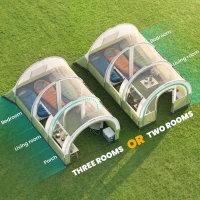 Outsunny Three Man Duo Room Tunnel Tent, with Accessories - Cream/Green(m-4)