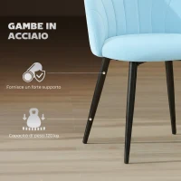 HOMCOM Set 2 Sedie da Pranzo Imbottite con Schienale a Conchiglia in Velluto, 52x55x79 cm, Azzurro(m-4)