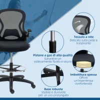 Vinsetto Sedia da Ufficio con Supporto Lombare, Altezza Regolabile e Braccioli Ribaltabili, 59x65x102-122 cm, Nero(m-9)