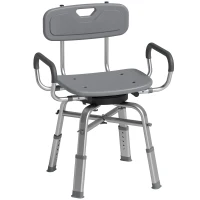 HOMCOM Sedia per Doccia Girevole ad Altezza Regolabile con Braccioli, Schienale, Capacità 150 kg, Grigio(m-1)