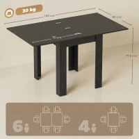 HOMCOM Table à Manger Extensible pour 4-6 Personnes en Bois et Acciaio, 140x80x77.5 cm, Noir(m-3)