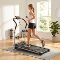 HOMCOM Tapis Roulant Elettrico Pieghevole, Tapis Roulant Elettrico Portatile 1.25HP con Schermo LCD, Velocità 1-10 km/h, Ruote, Allenamento per Casa, Ufficio, Palestra, Nero e Grigio(m-9)