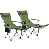 Outsunny Set 2 Sedie da Campeggio Pieghevoli con Poggiapiedi e Portabicchieri, 82x50/100x88 cm, Verde