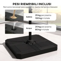 Outsunny Ombrellone da Giardino a Manovella 2.4x2.4m con Base Riempibile e Girevole, Grigio Scuro(m-4)