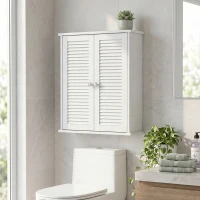 HOMCOM Pensile da bagno con 2 ante a persiana e ripiano regolabile, bianco(m-2)