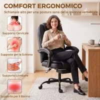 HOMCOM Sedia da Ufficio Ergonomica e Reclinabile 150° con Poggiapiedi, in Cotone e Metallo, 65x67x112-122 cm, Nero(m-4)