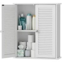 HOMCOM Pensile da bagno con 2 ante a persiana e ripiano regolabile, bianco(m-12)